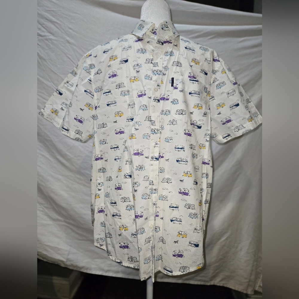 Original Penguin Short Sleeve Button-down Shirt With Graphic Print Of Campers